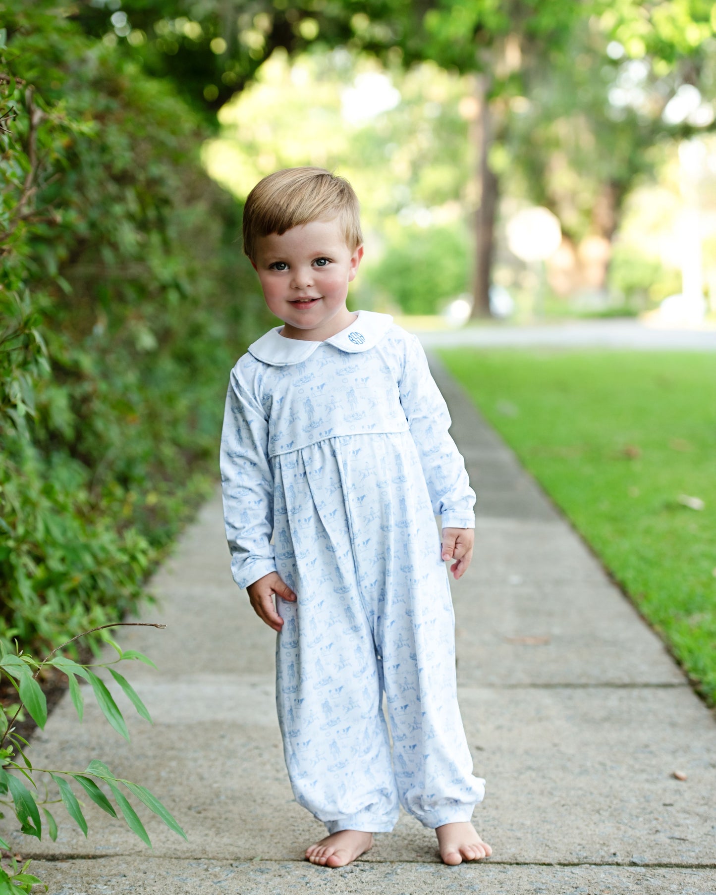 Blue And White Knit Cowboy Print Long Romper
