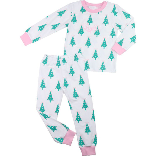 Pink And Green Knit Christmas Tree Pajamas