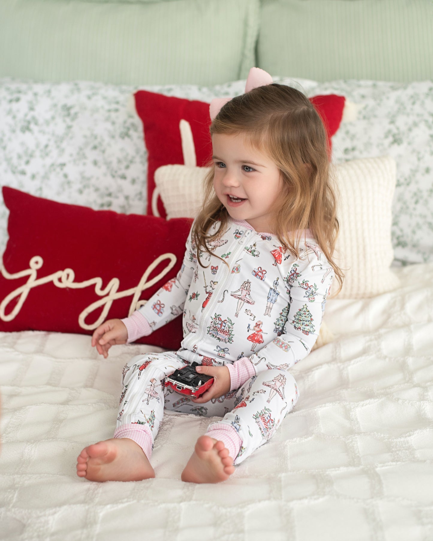 Ballerina Nutcracker Knit Holiday Print Zipper Pajamas