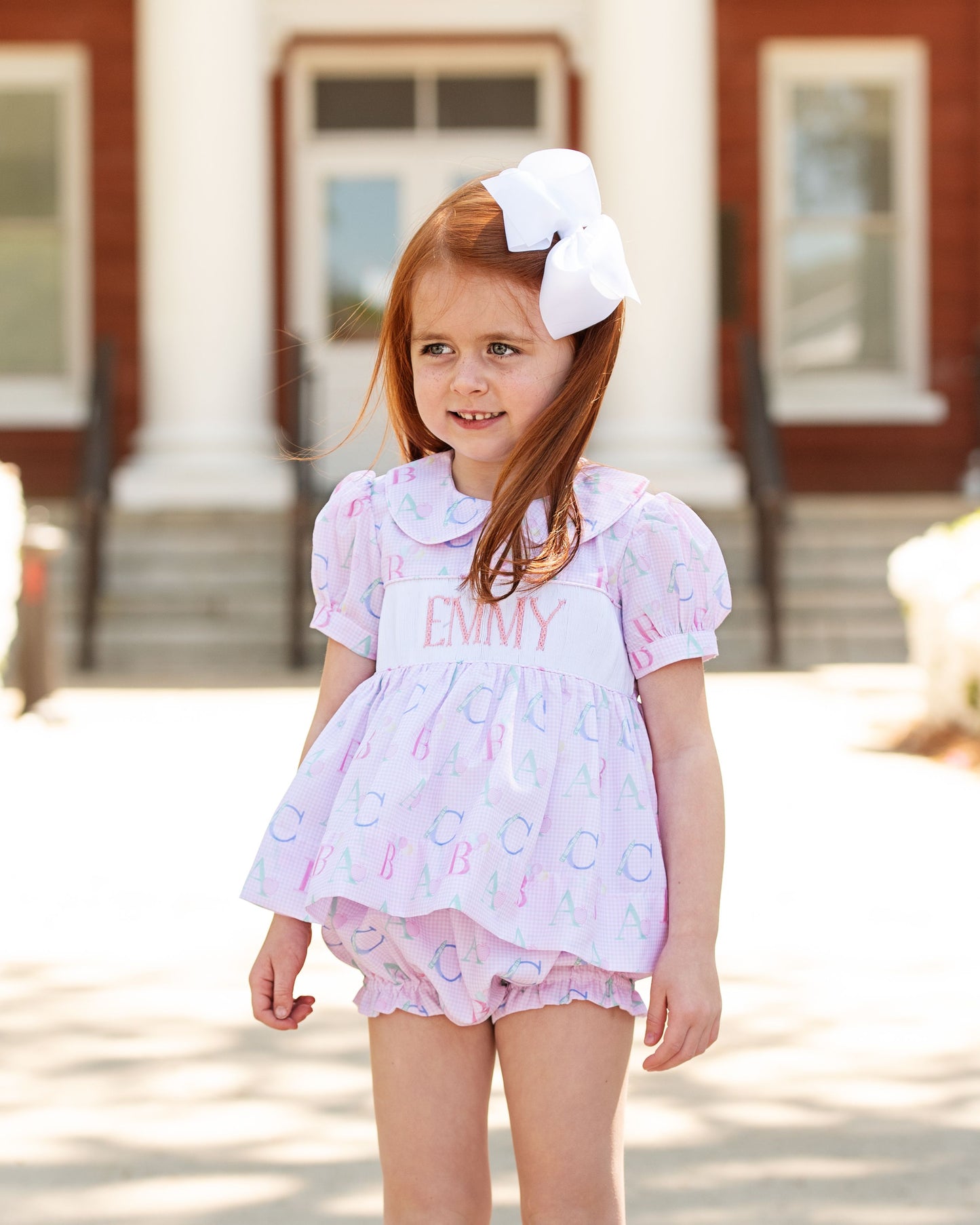 Pink Custom Smocked Alphabet Diaper Set