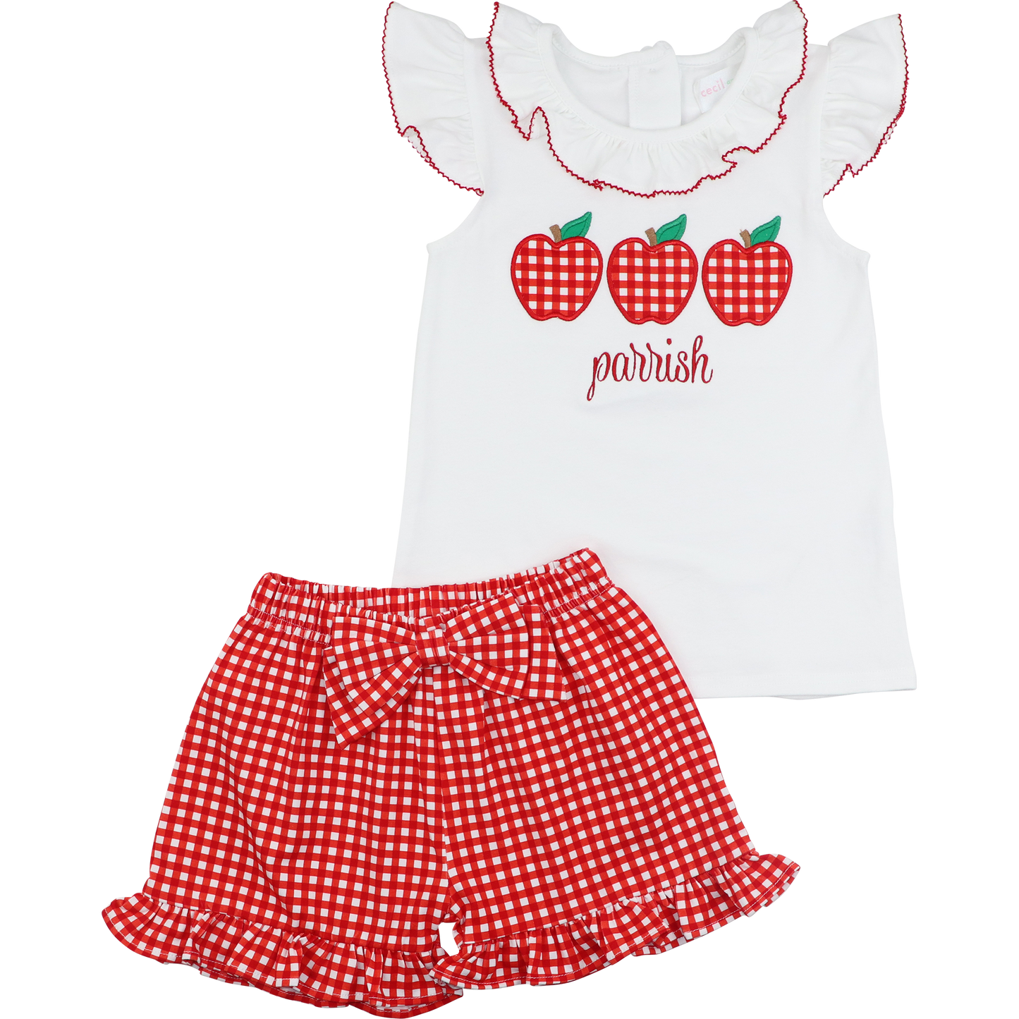 Red Gingham Applique Apples Knit Short Set
