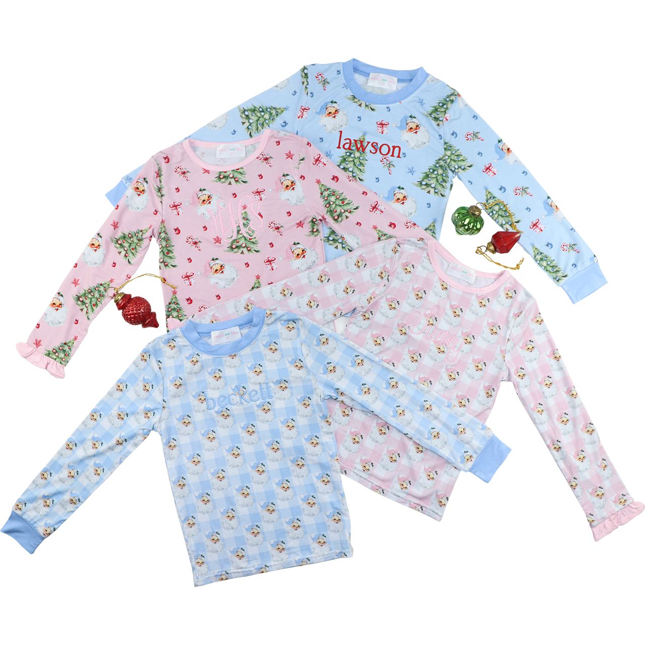 Blue Knit Bamboo Vintage Santa Pajamas