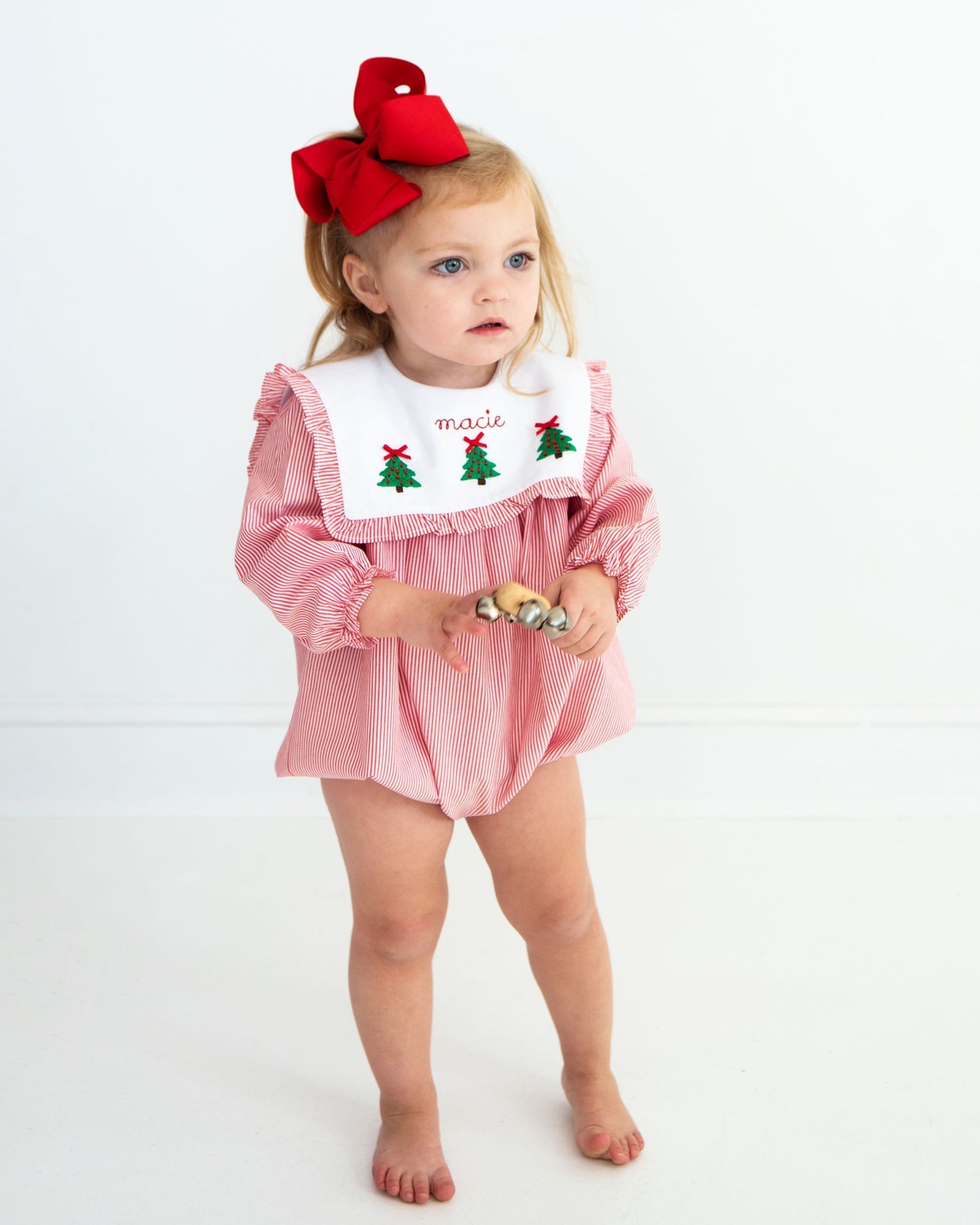 Red Mini Stripe Embroidered Christmas Tree Bubble