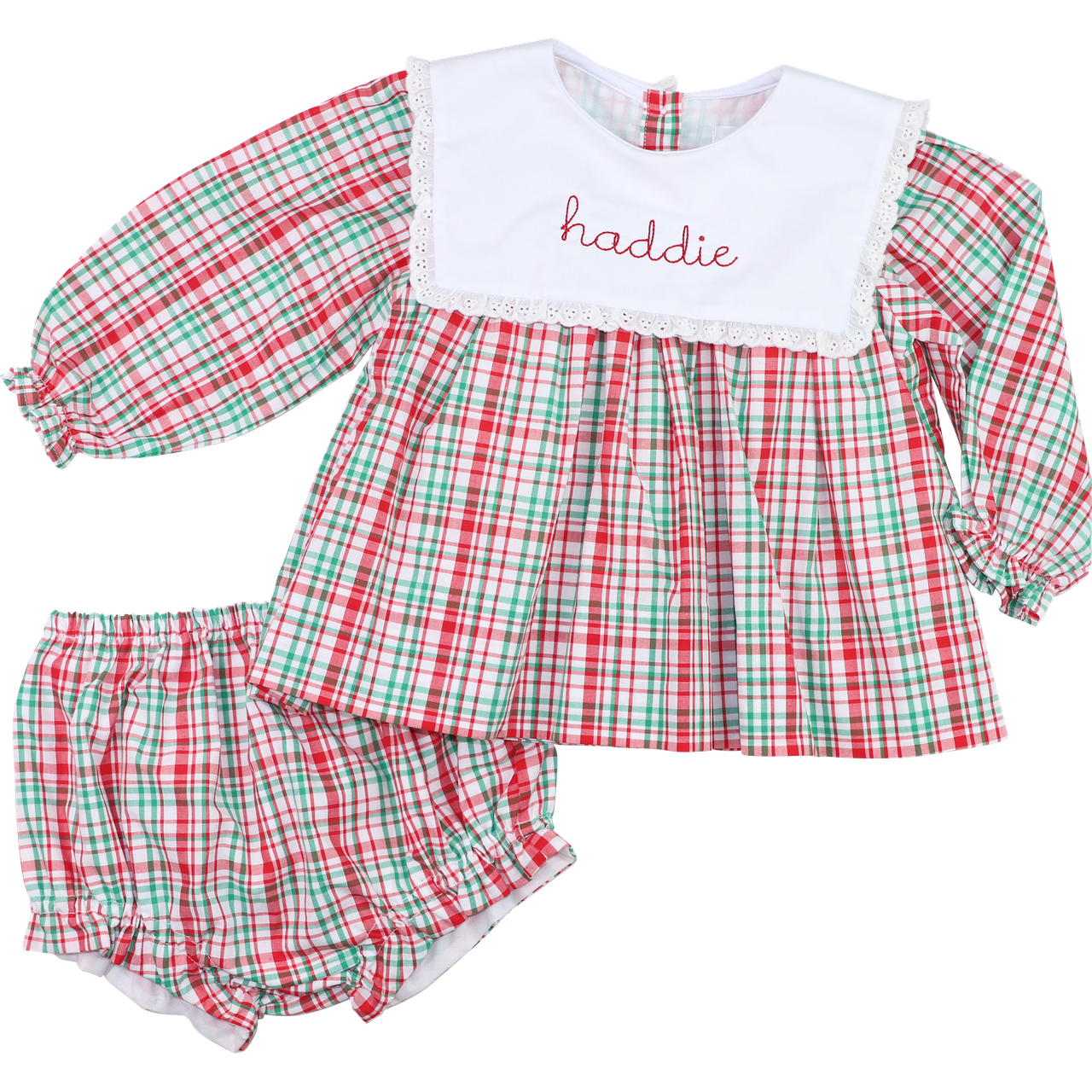 Green And Red Plaid Eyelet Diaper Set