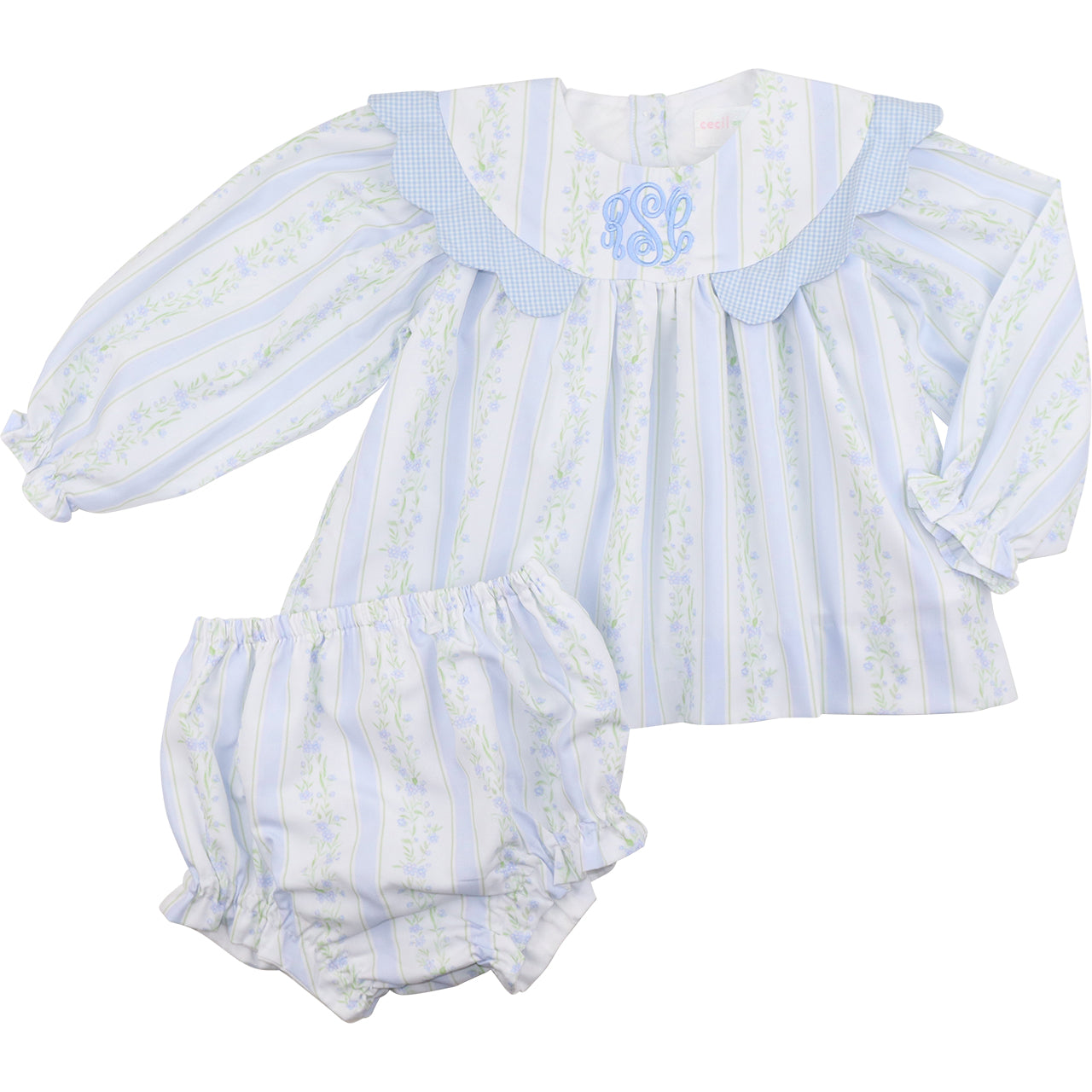 Blue Floral Ruffle Diaper Set