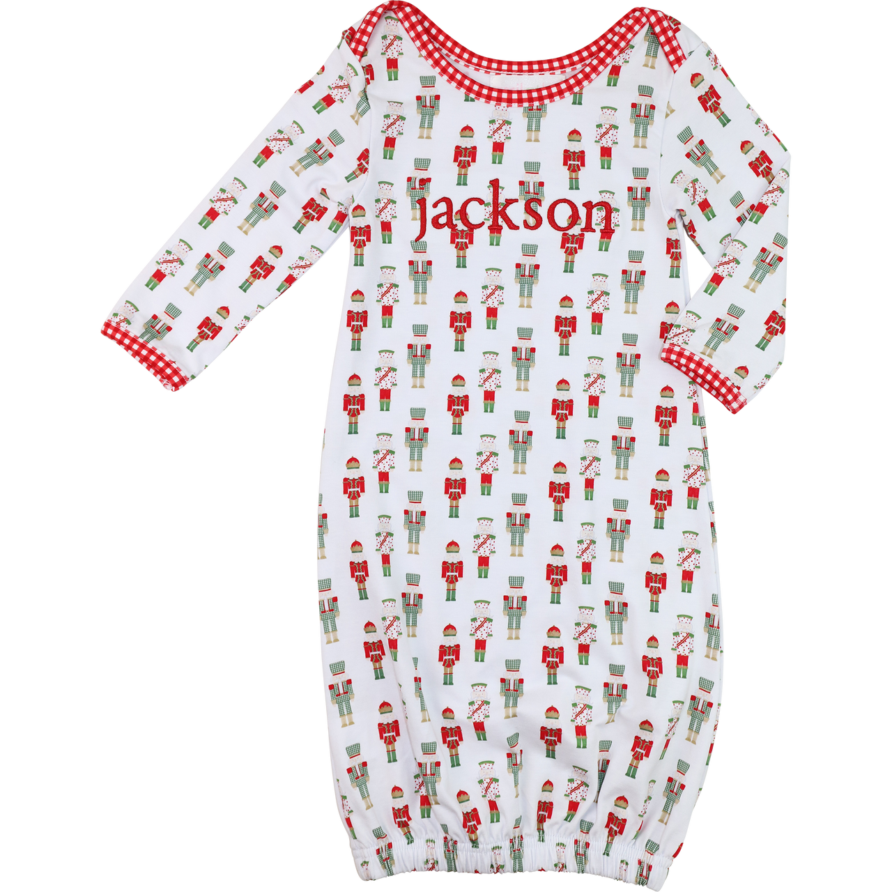 Red And Green Knit Nutcracker Baby Gown