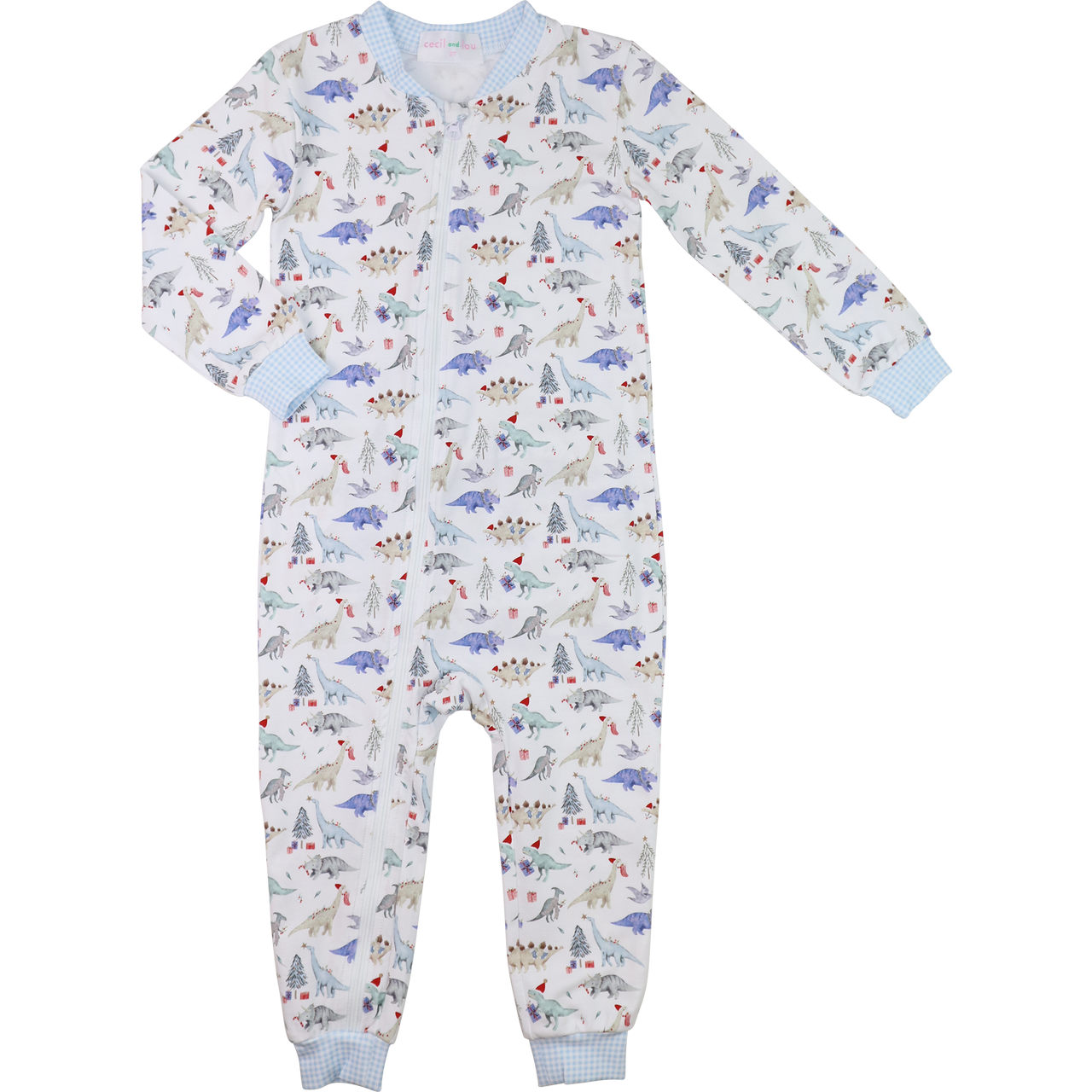 Blue Knit Holiday Dinosaur Zipper Pajamas