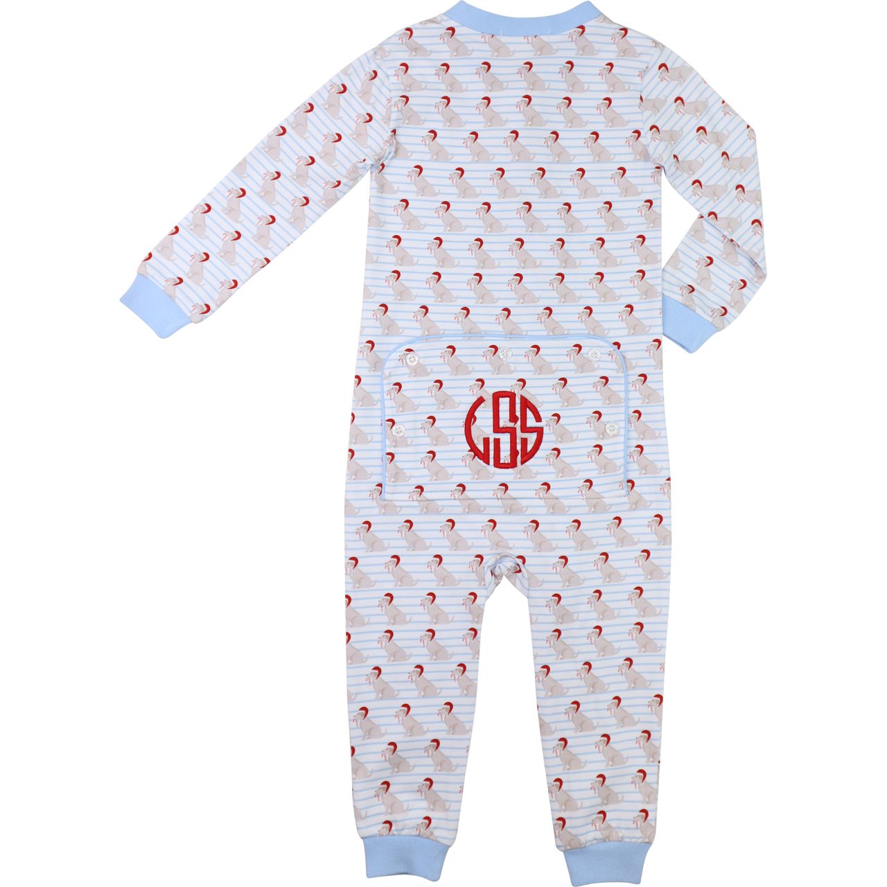 Blue Knit Stripe Holiday Puppy Zipper Pajamas