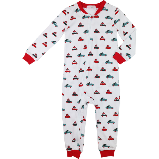 Red Knit Christmas Car Zipper Pajamas
