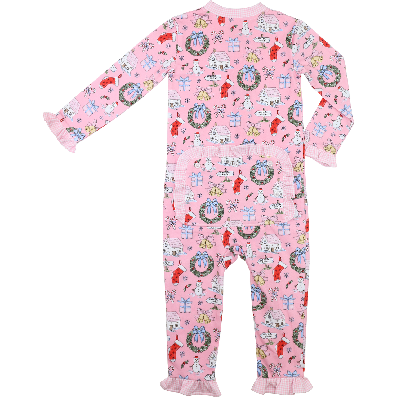 Pink Knit Christmas Print Zipper Pajamas