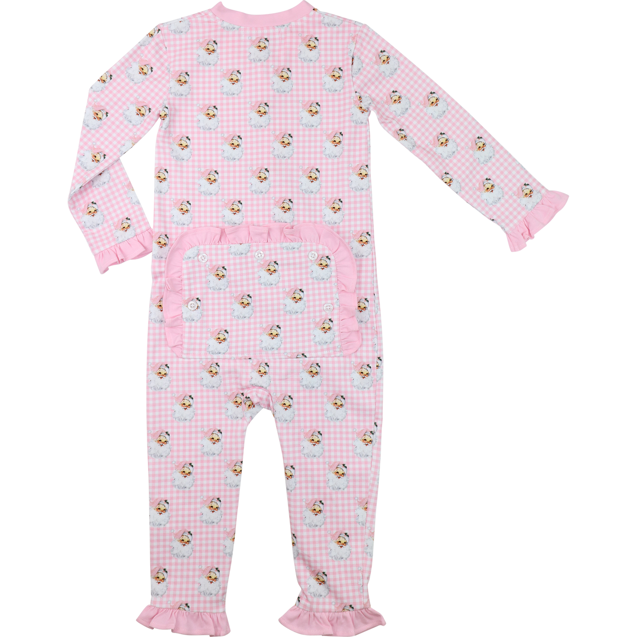 Pink Gingham Knit Santa Zipper Pajamas