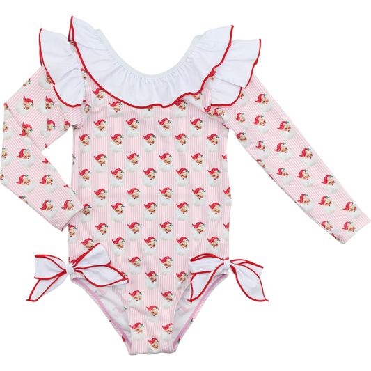 Pink Gingham Lycra Santa Swimsuit
