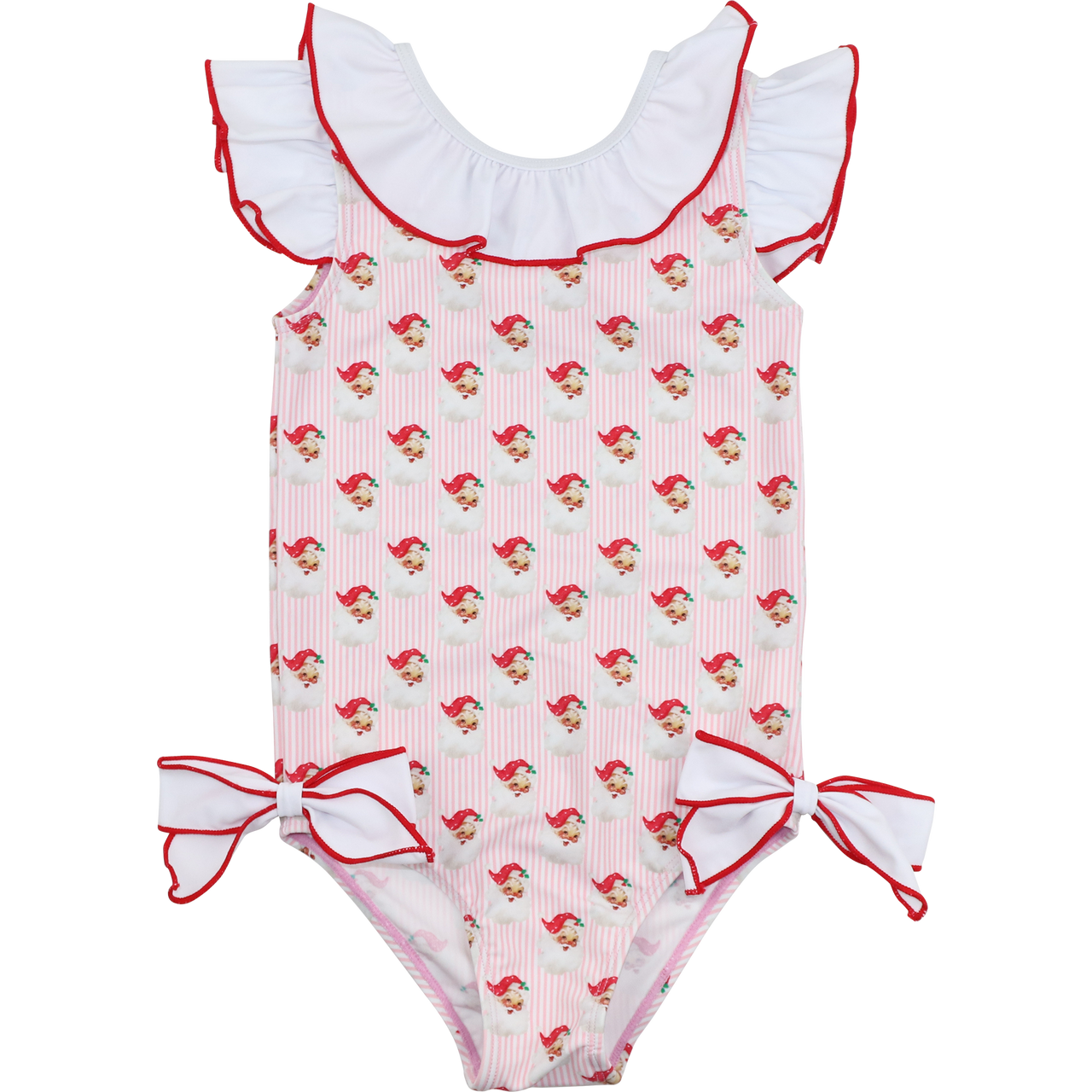 Pink Stripe Santa Print Lycra Swimsuit