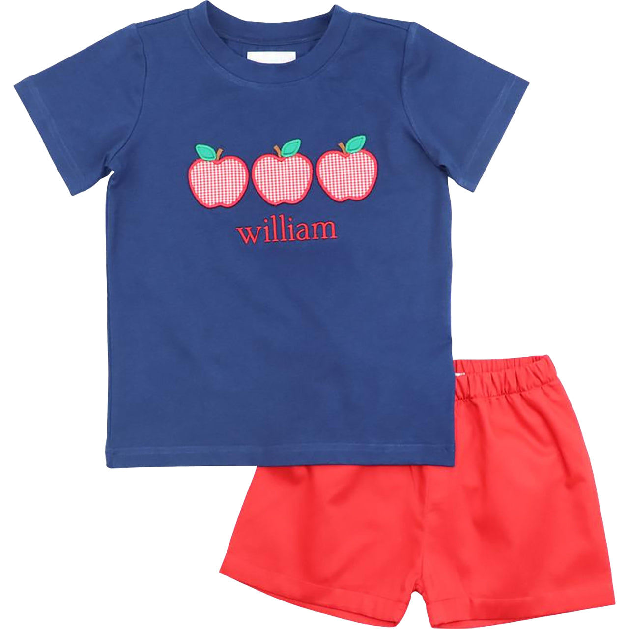 Navy And Red Applique Apples Short Set