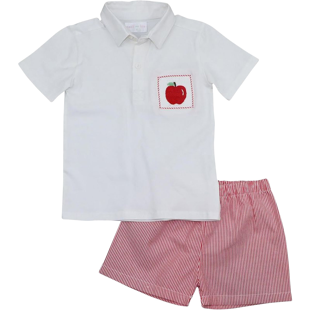 Red Striped Smocked Apple Polo Short Set