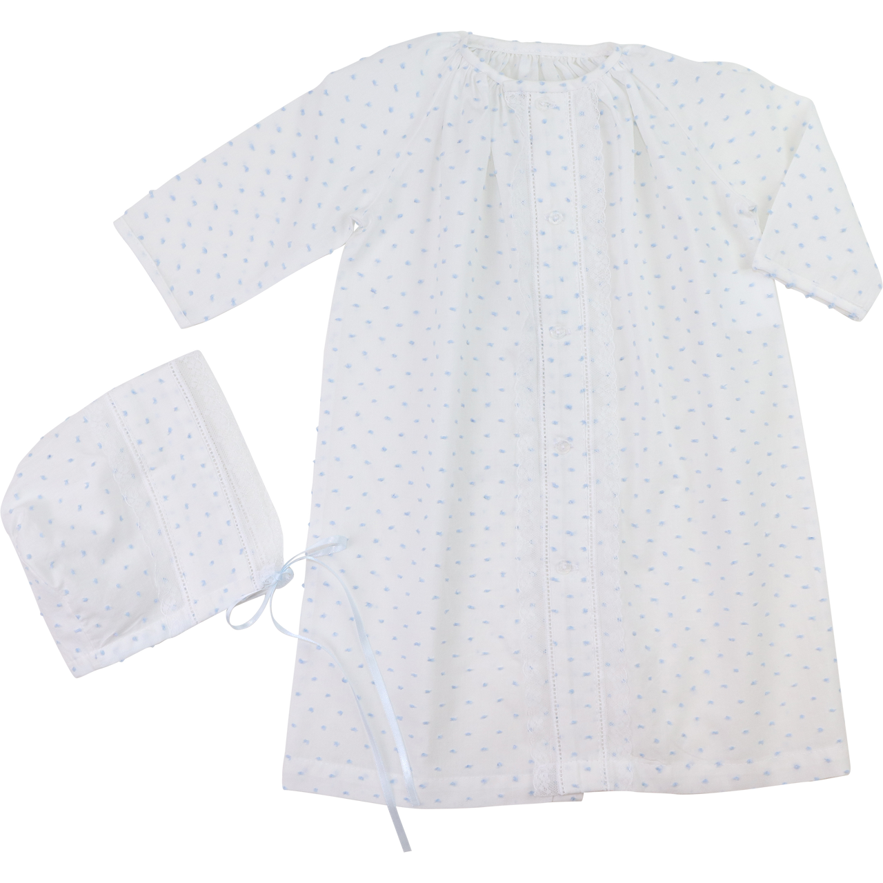 Blue Heirloom Baby Gown And Bonnet