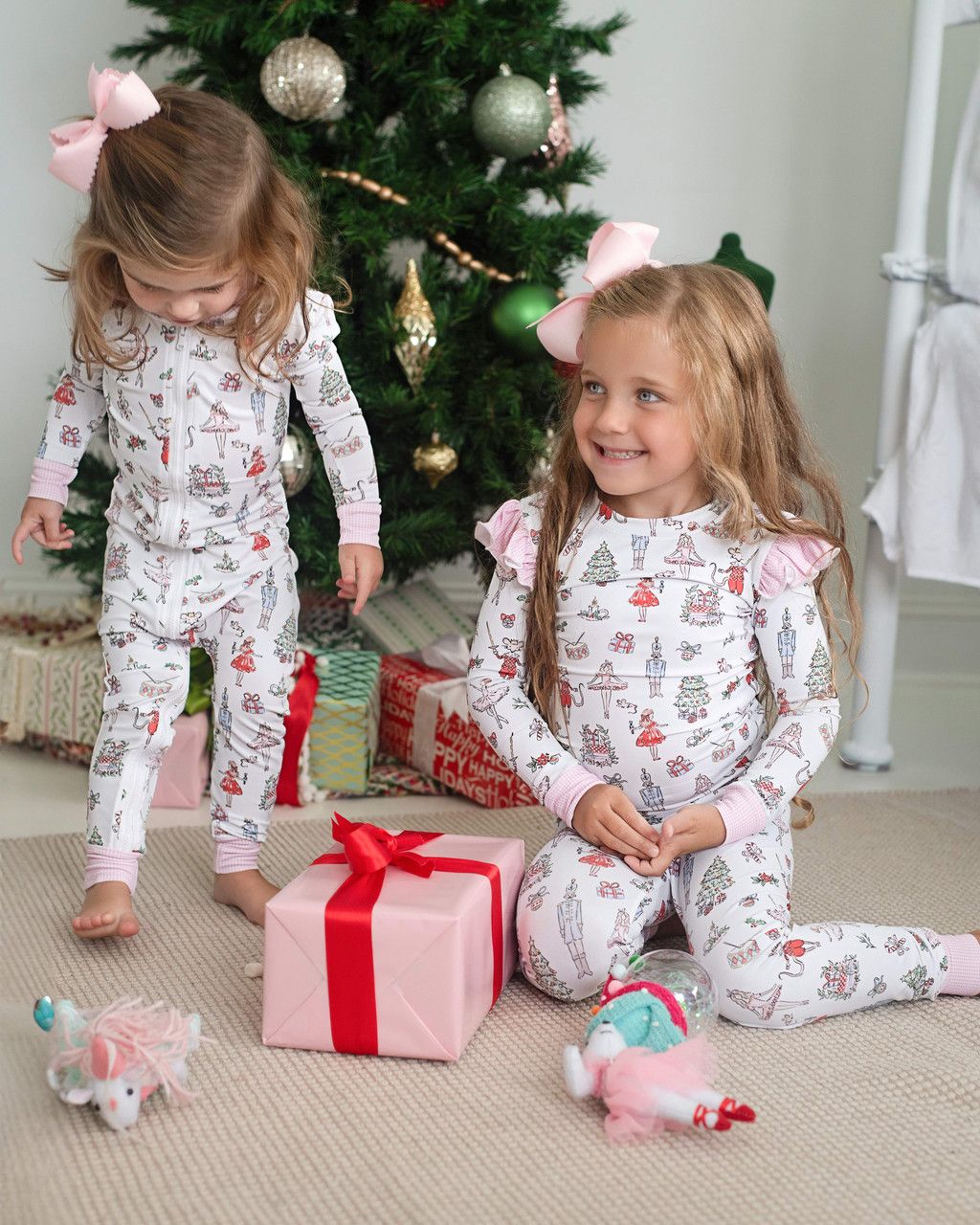 Ballerina Nutcracker Knit Holiday Print Zipper Pajamas