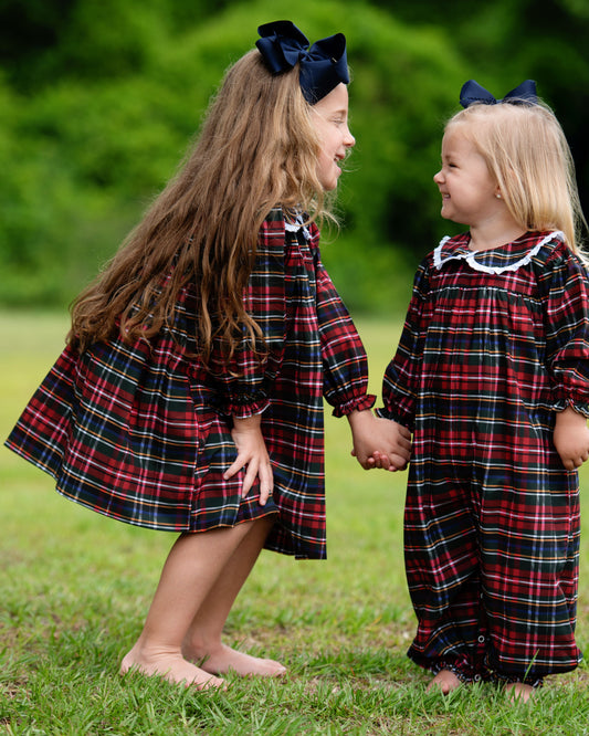Green And Red Plaid Eyelet Long Bubble