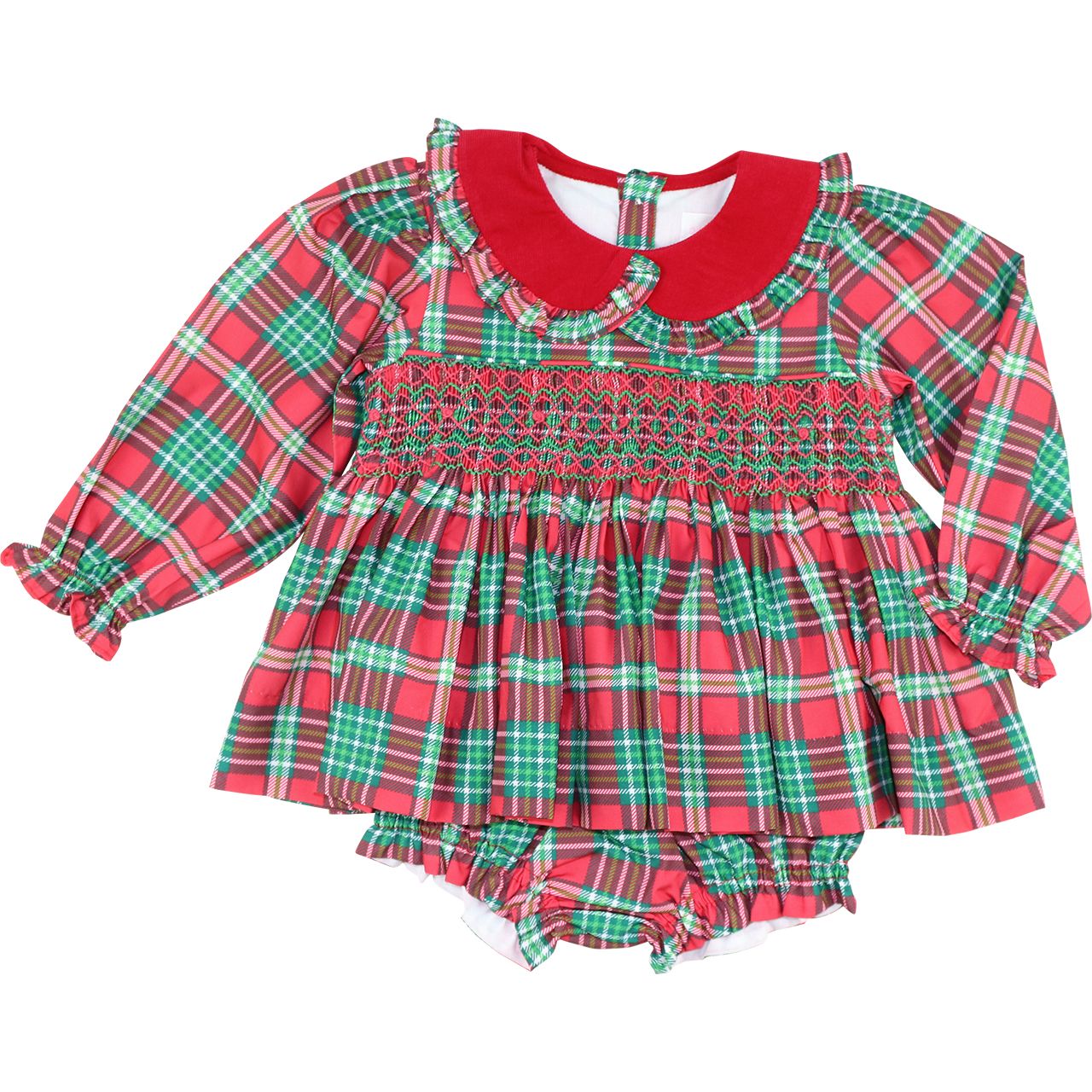 Smocked Christmas Plaid Diaper Set