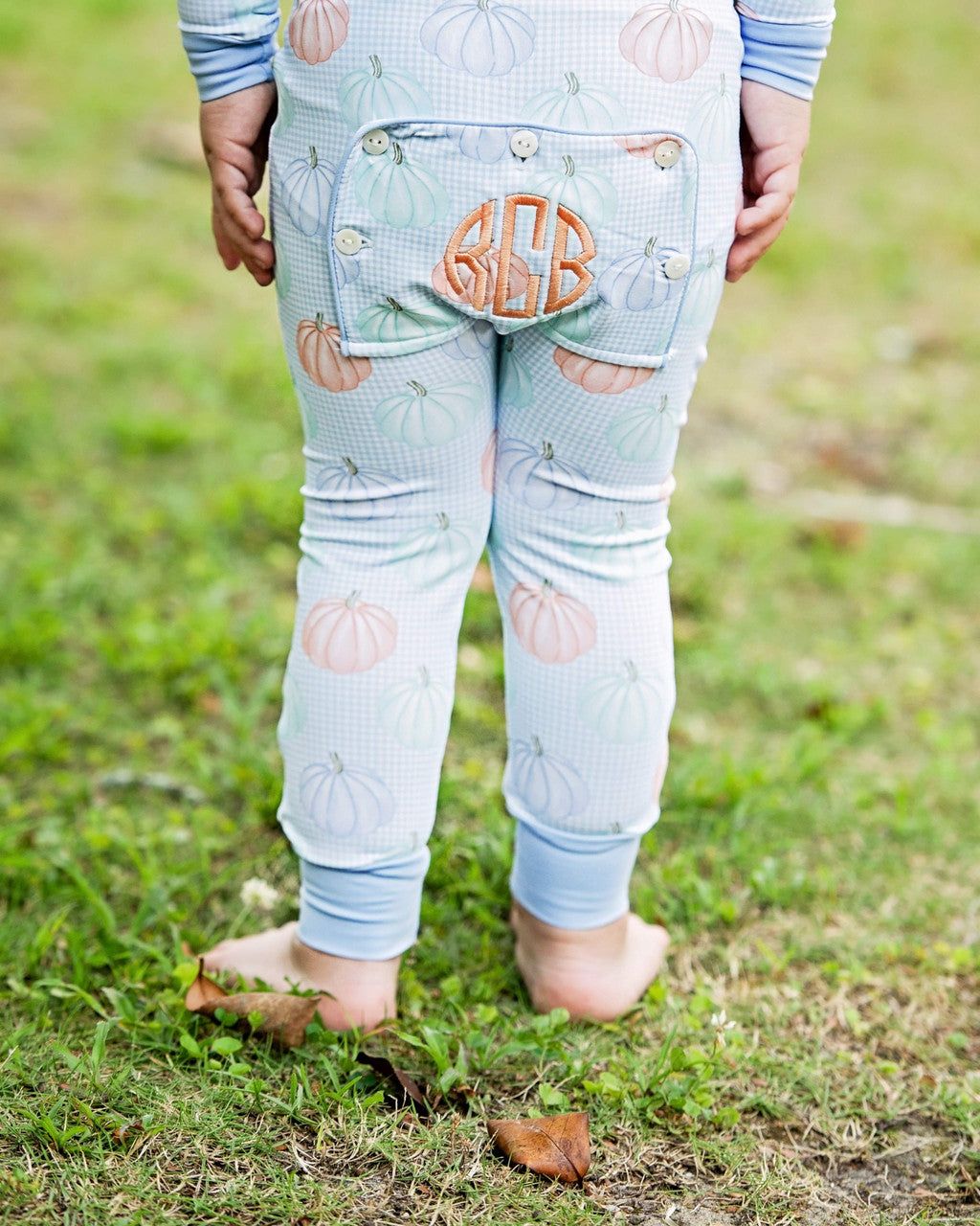 Blue Knit Pastel Pumpkin Zipper Pajamas