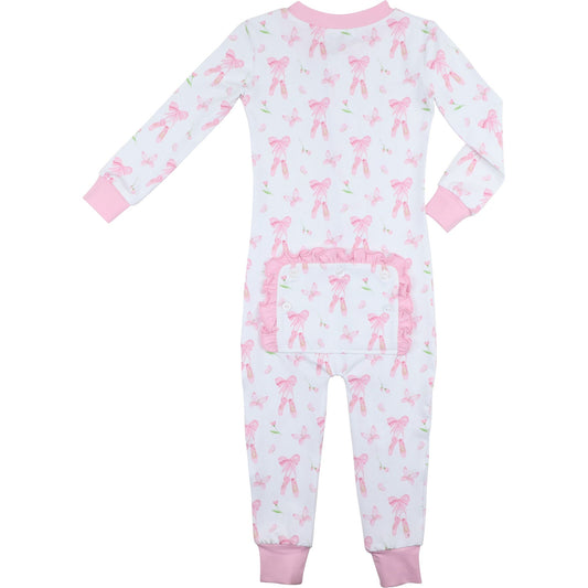 Back of  Pink Ballet Knit Zipper Pajamas