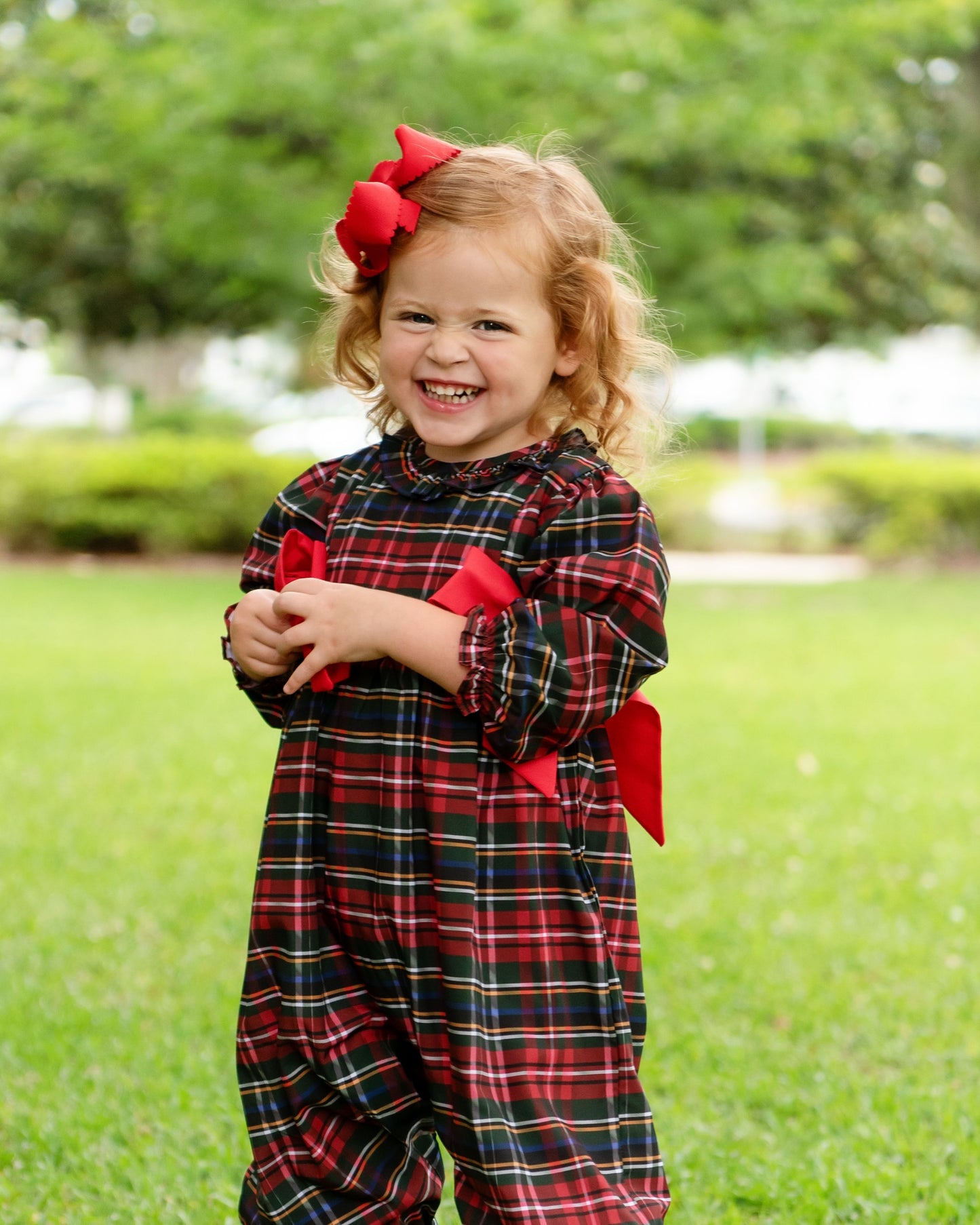 Green And Red Plaid Bow Long Bubble