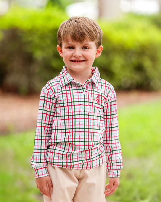 Holiday Windowpane Polo Pant Set