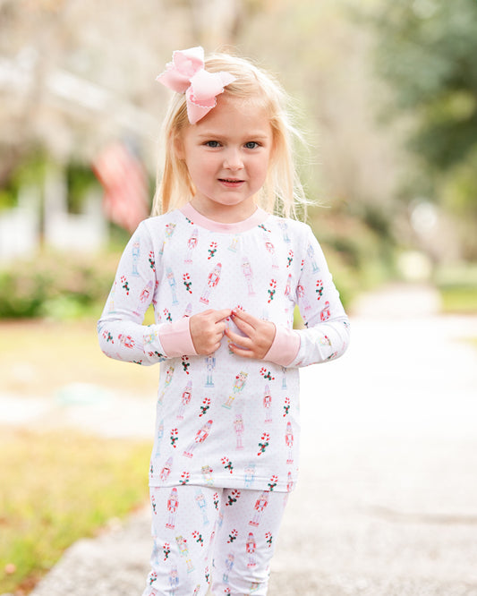 Pink Knit Nutcracker And Candy Cane Pajamas
