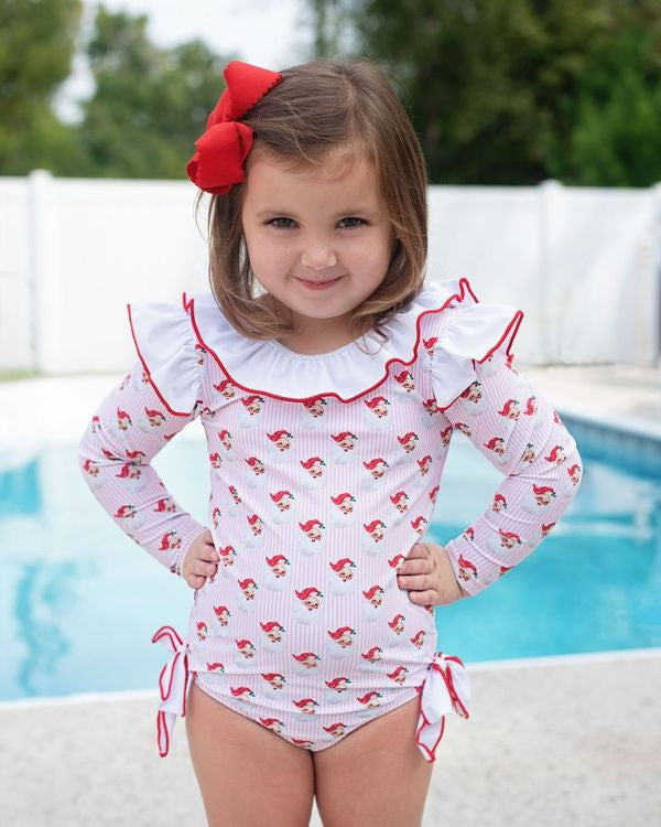 Pink Gingham Lycra Santa Swimsuit