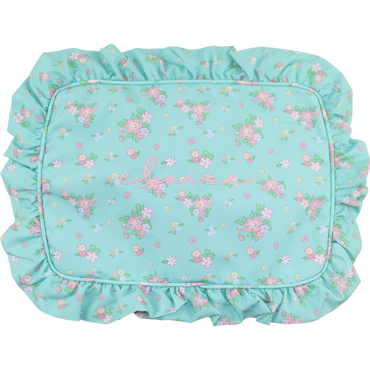 Mint Petite Floral Ruffle Zipper Pouch