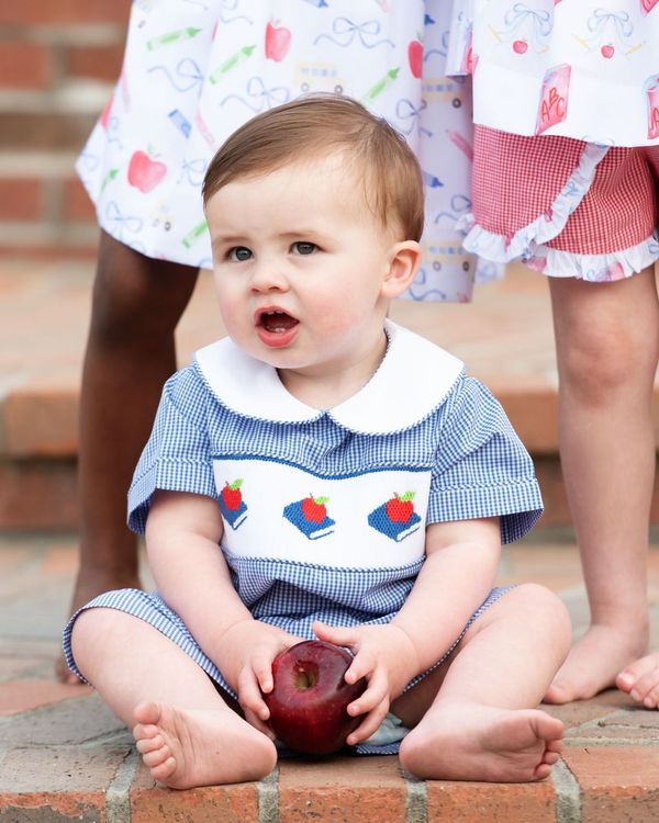 Navy Gingham Smocked Back To School Short Set