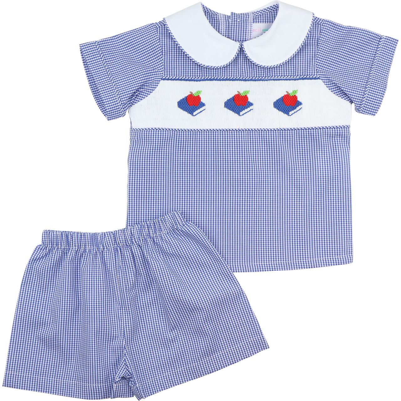 Navy Gingham Smocked Back To School Short Set