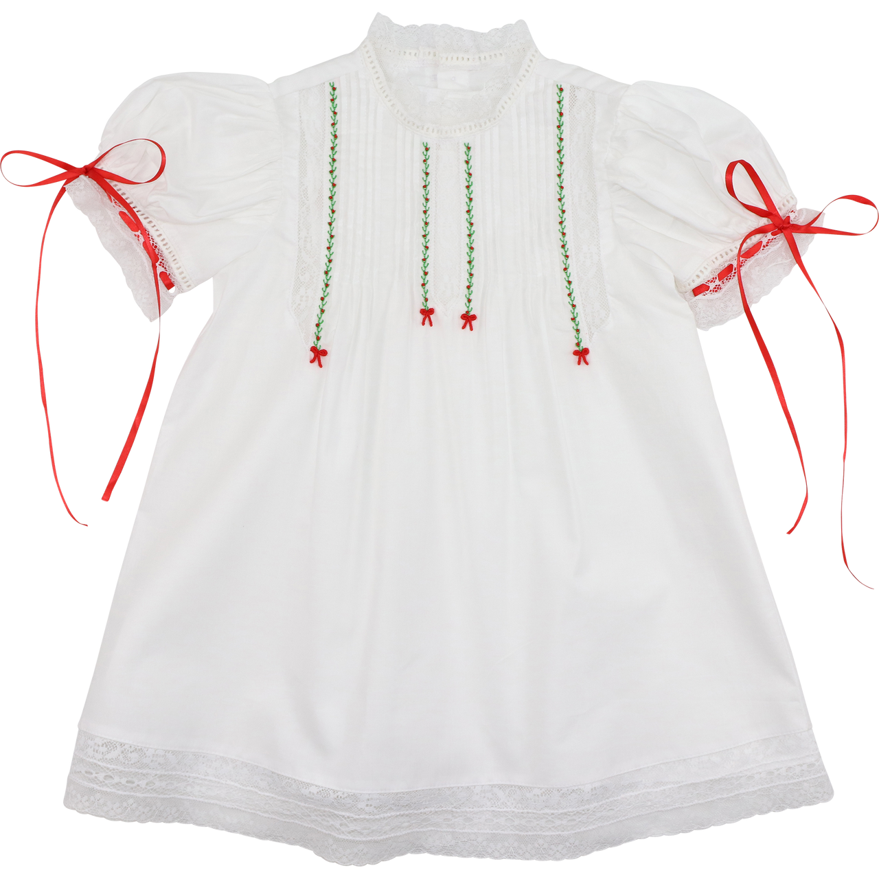 Red And Green Embroidered Heirloom Dress