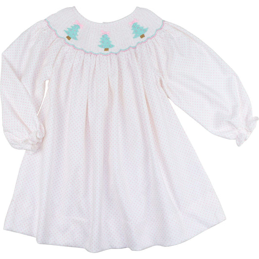 Pink Dot Corduroy Smocked Christmas Tree Dress