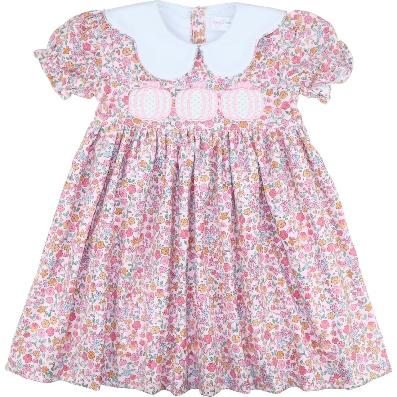 Fall Floral Applique Pumpkin Corduroy Dress