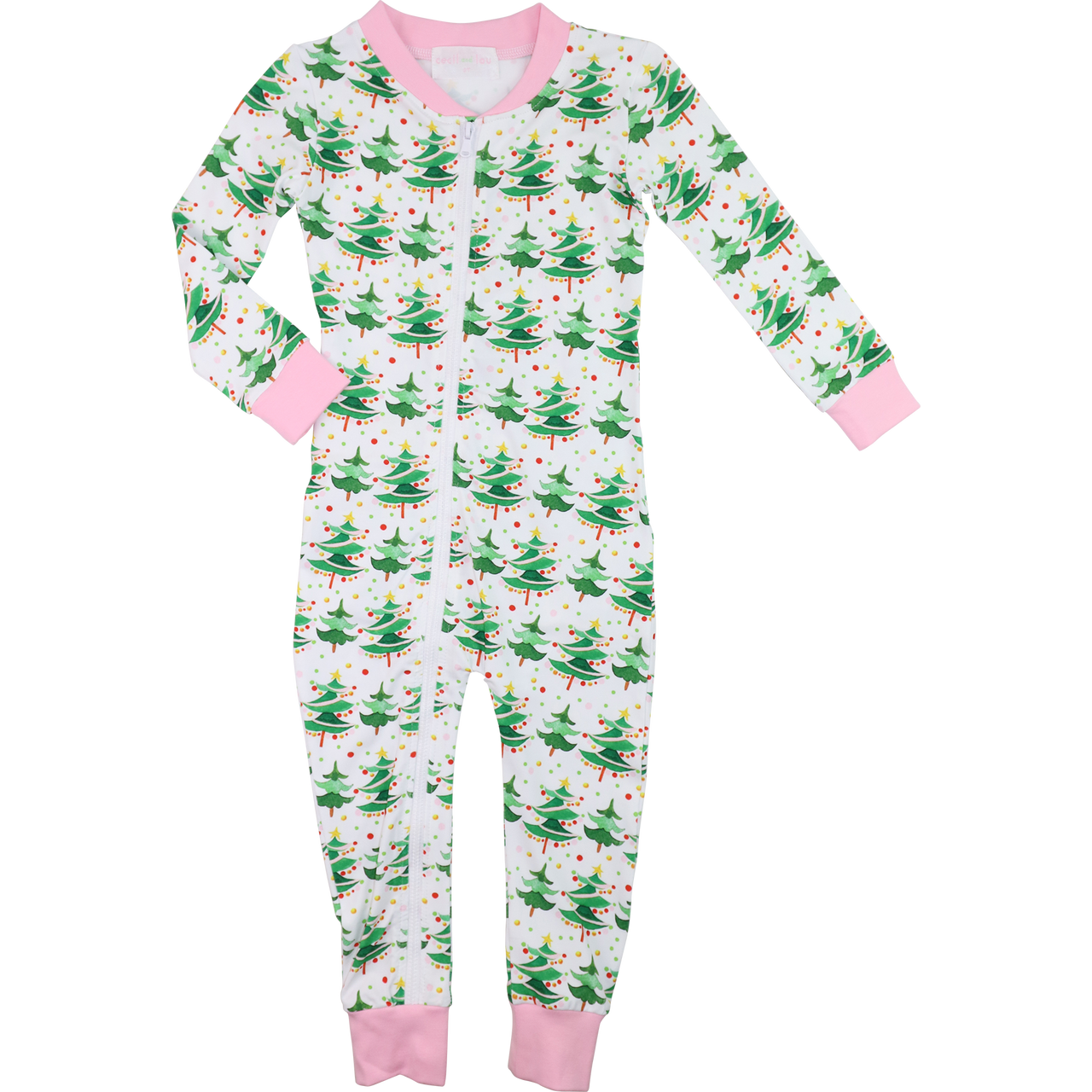 Pink And Green Knit Christmas Tree Zipper Pajamas