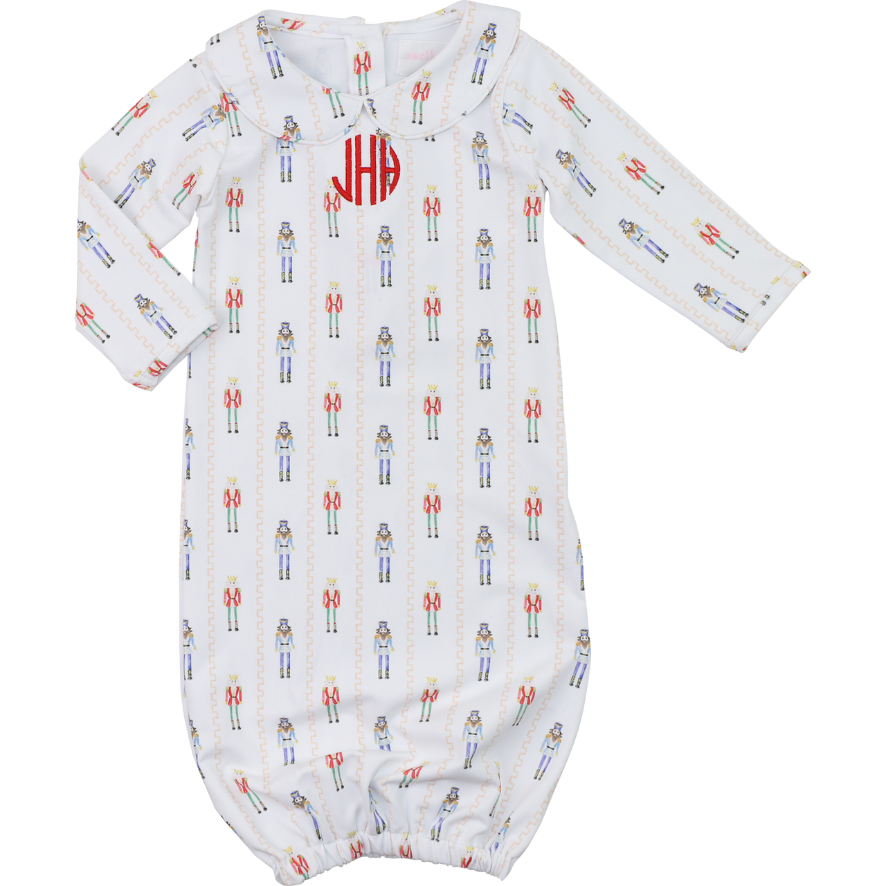 White Knit Nutcracker Print Baby Gown