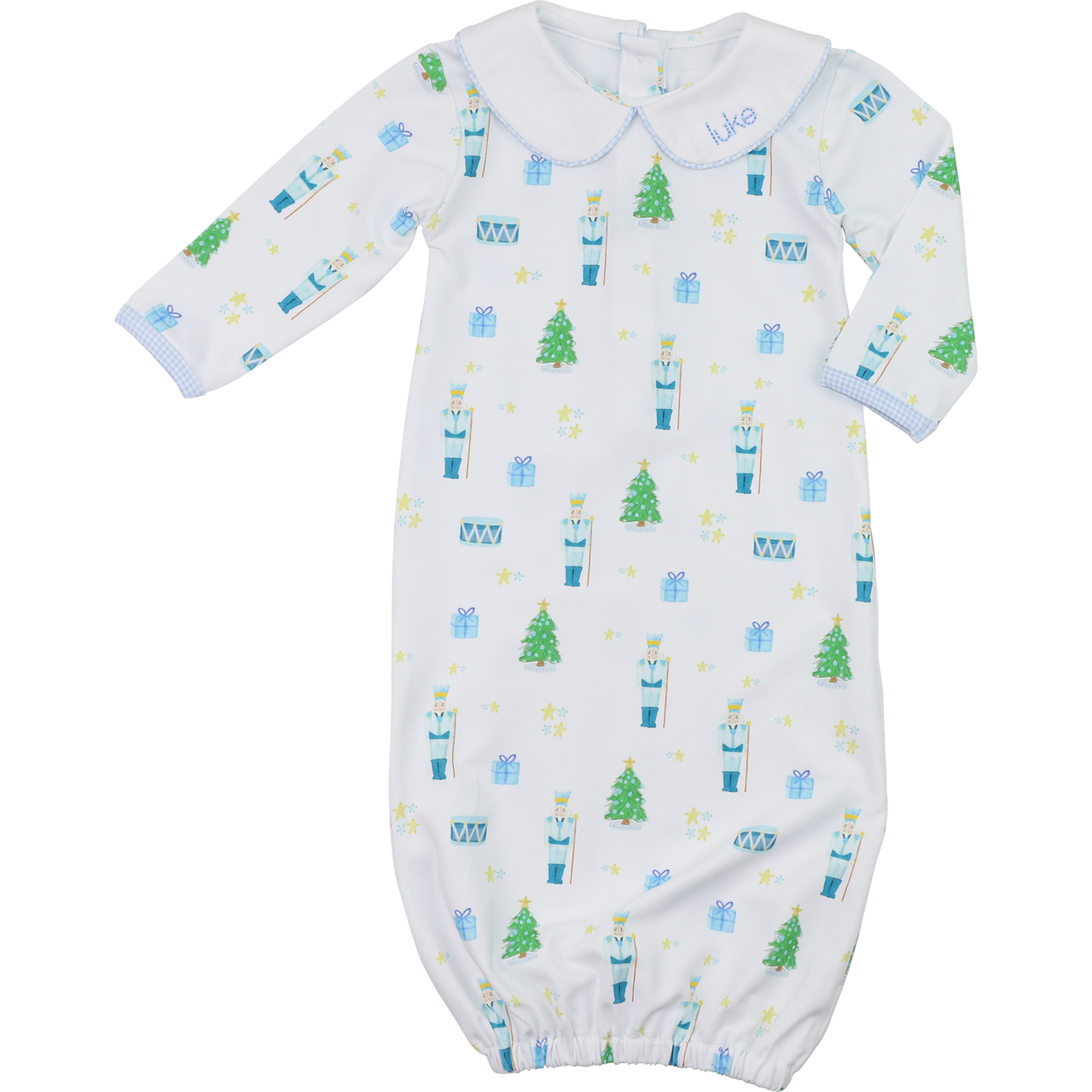 Blue And Green Knit Holiday Nutcracker Baby Gown