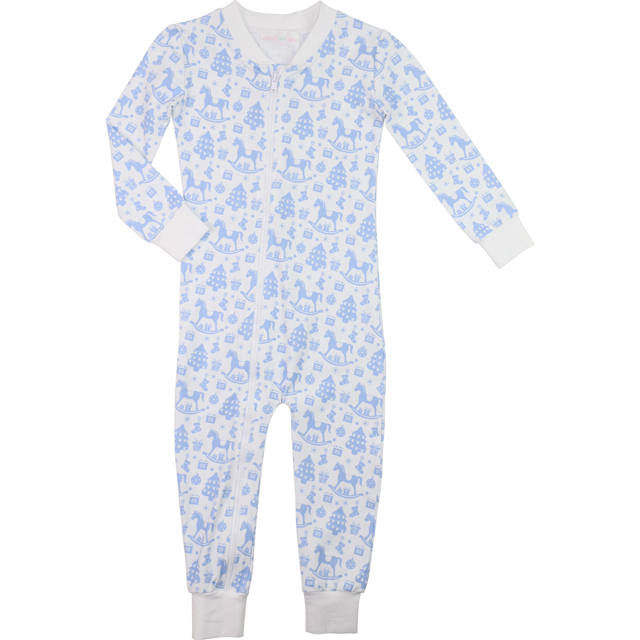 Blue Knit Rocking Horse Holiday Zipper Pajamas