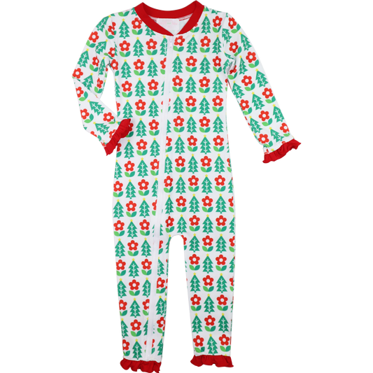 Red And Green Knit Holiday Block Print Zipper Pajamas
