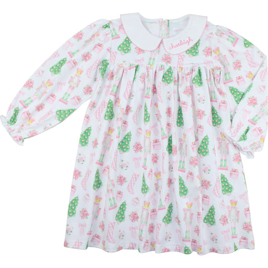 Pink And Green Holiday Print Knit Dress