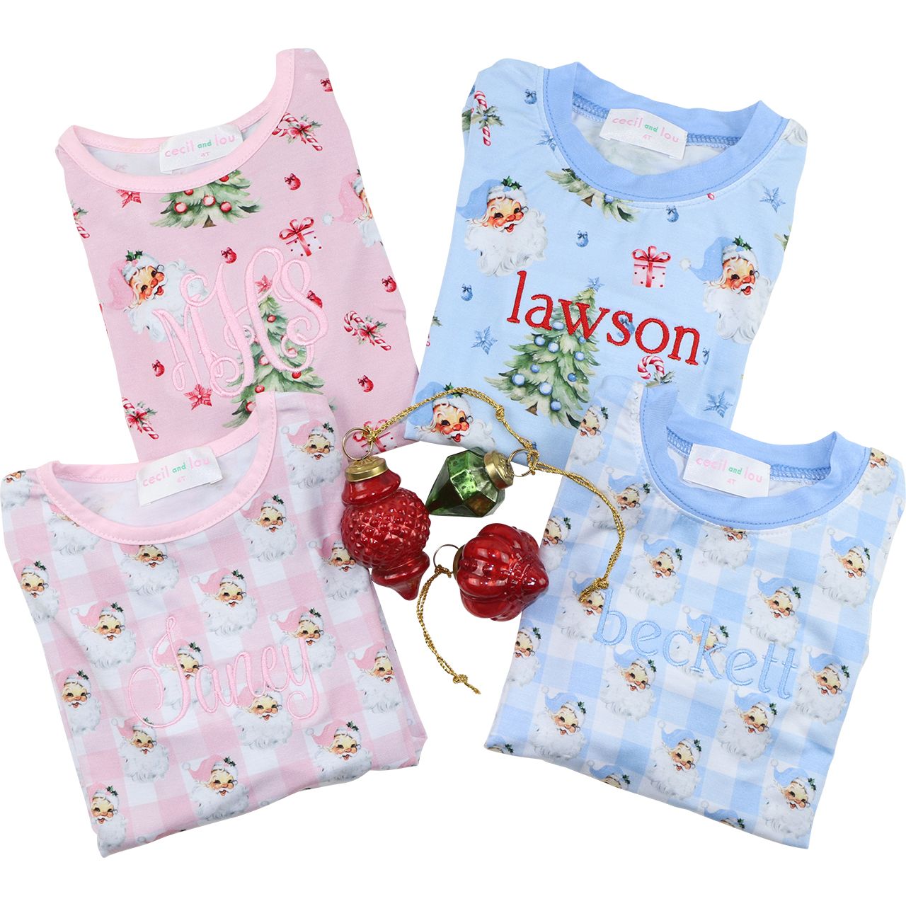 Blue Knit Bamboo Vintage Santa Pajamas