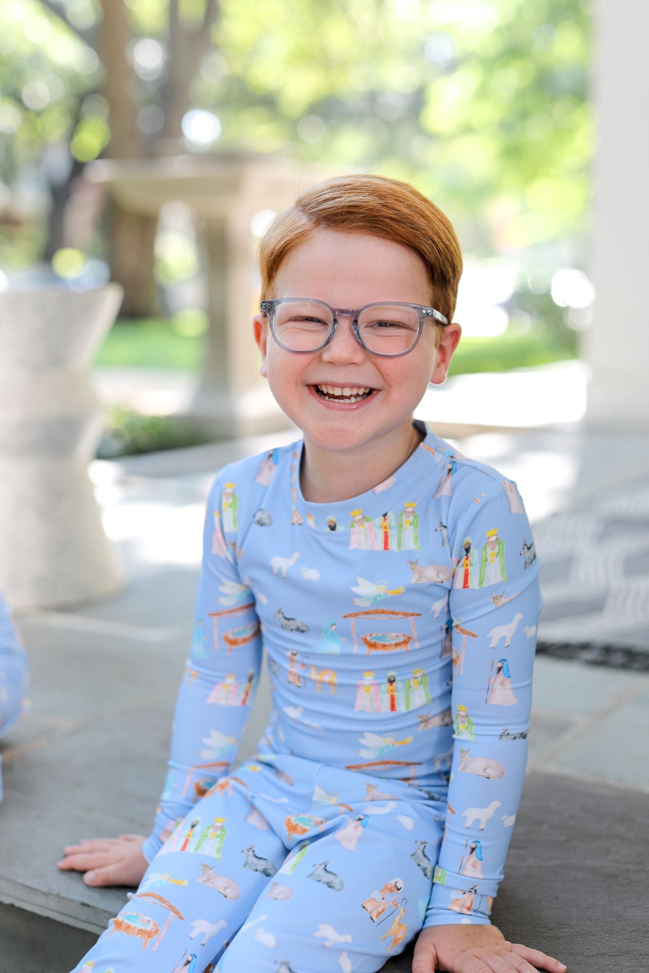 Blue Knit Nativity Scene Pajamas