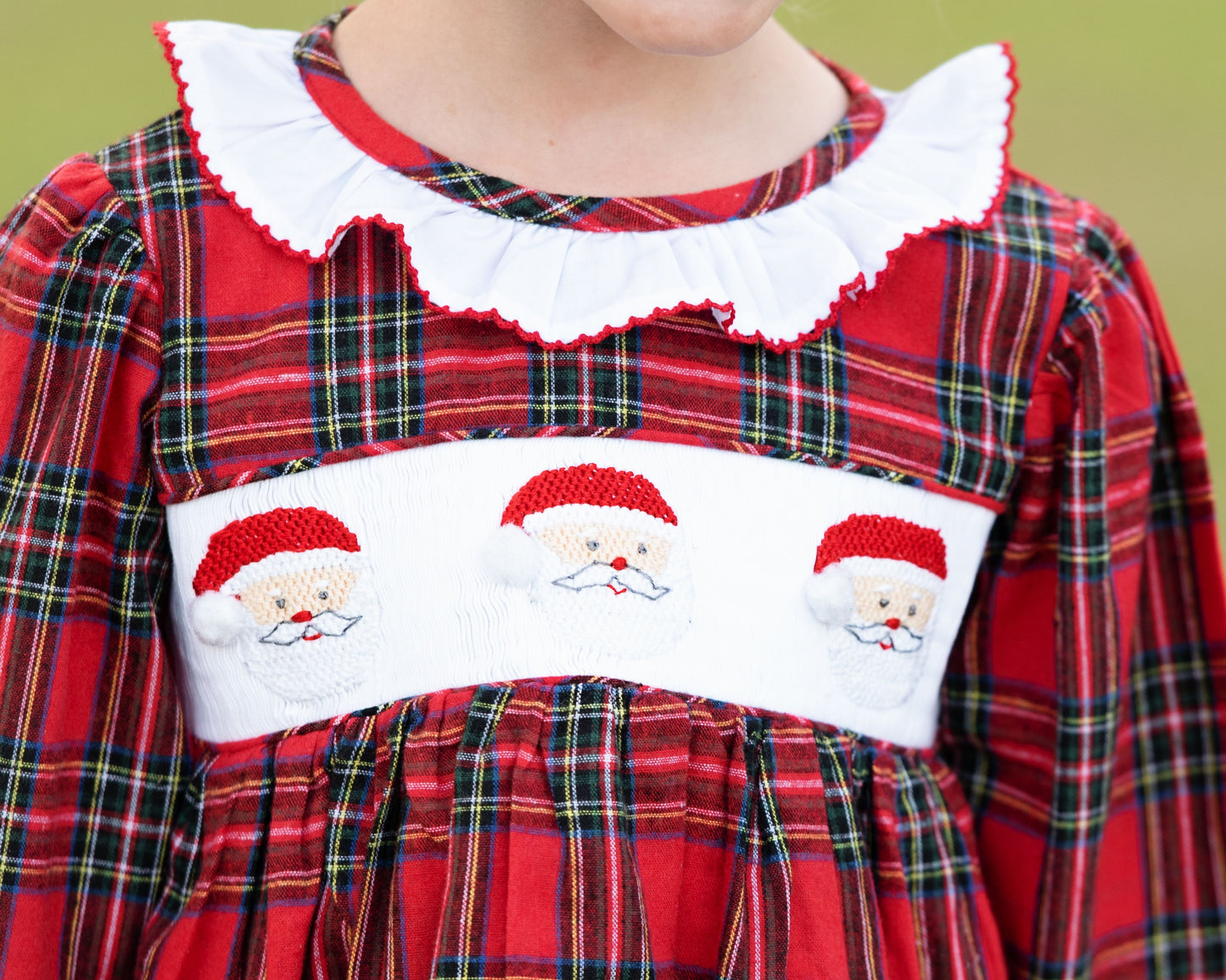 Red Plaid Flannel Smocked Santa Dress