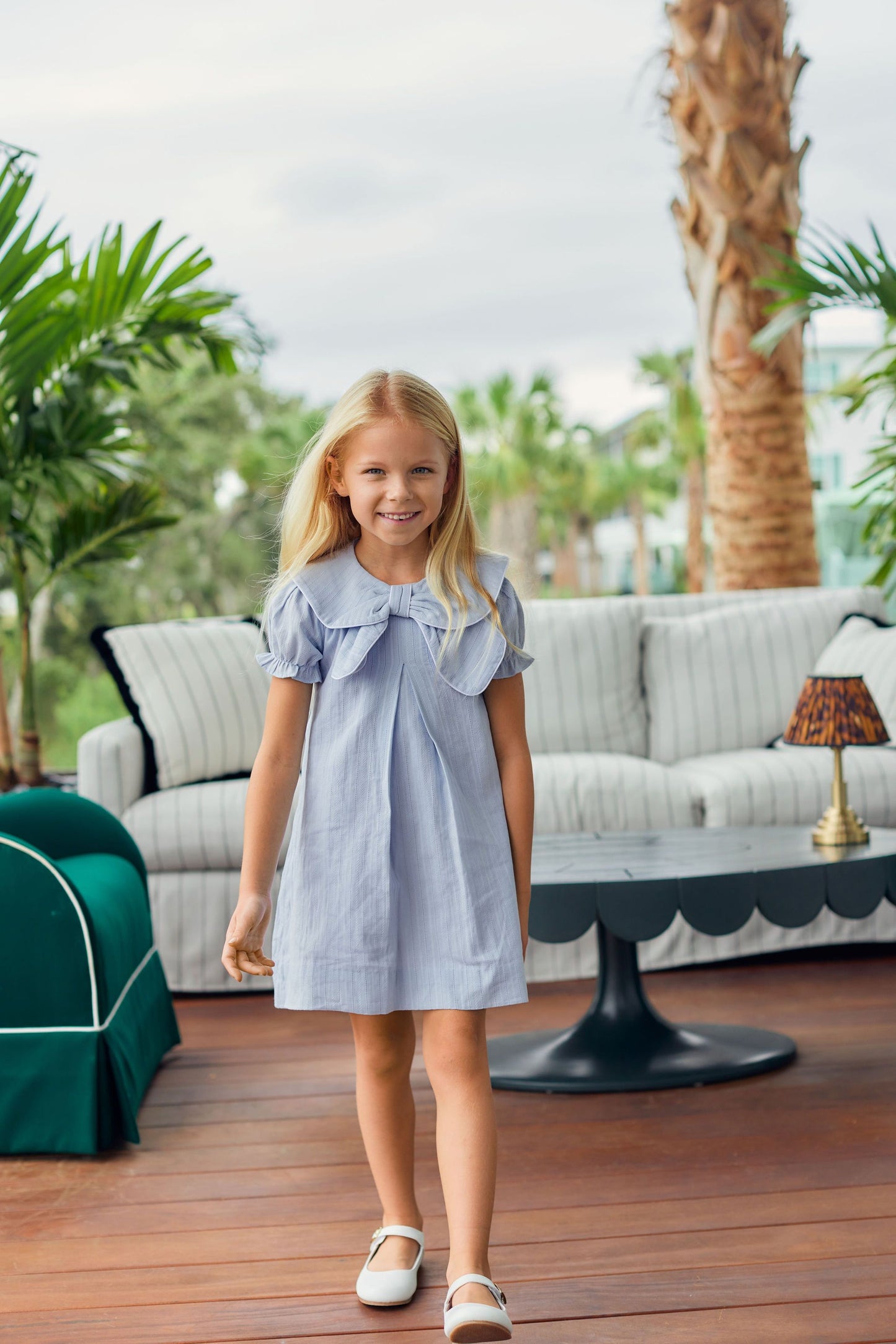 Blue Linen Bow Dress