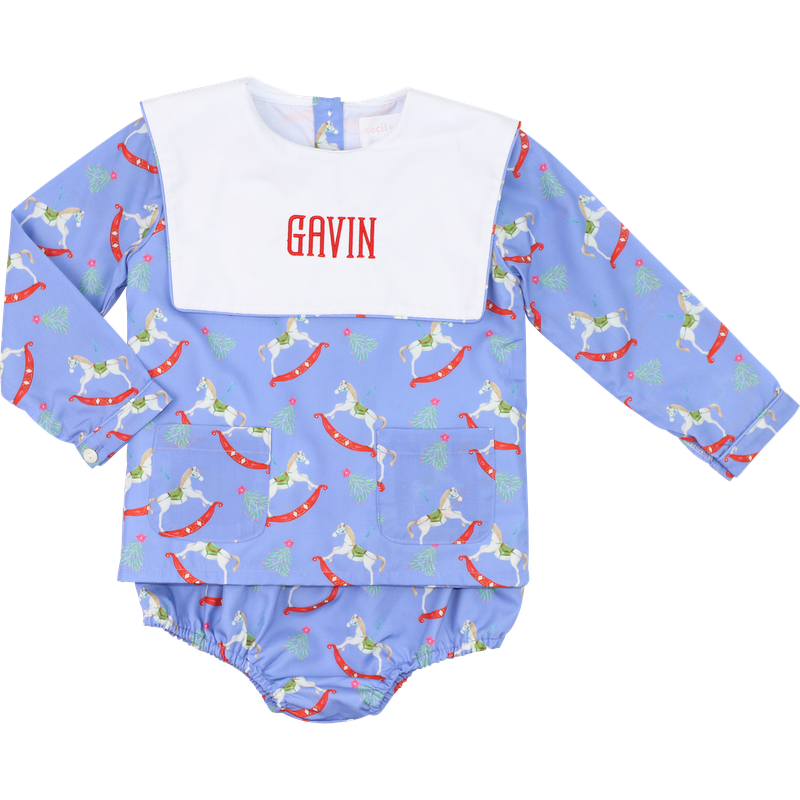 Blue Rocking Horse Print Diaper Set