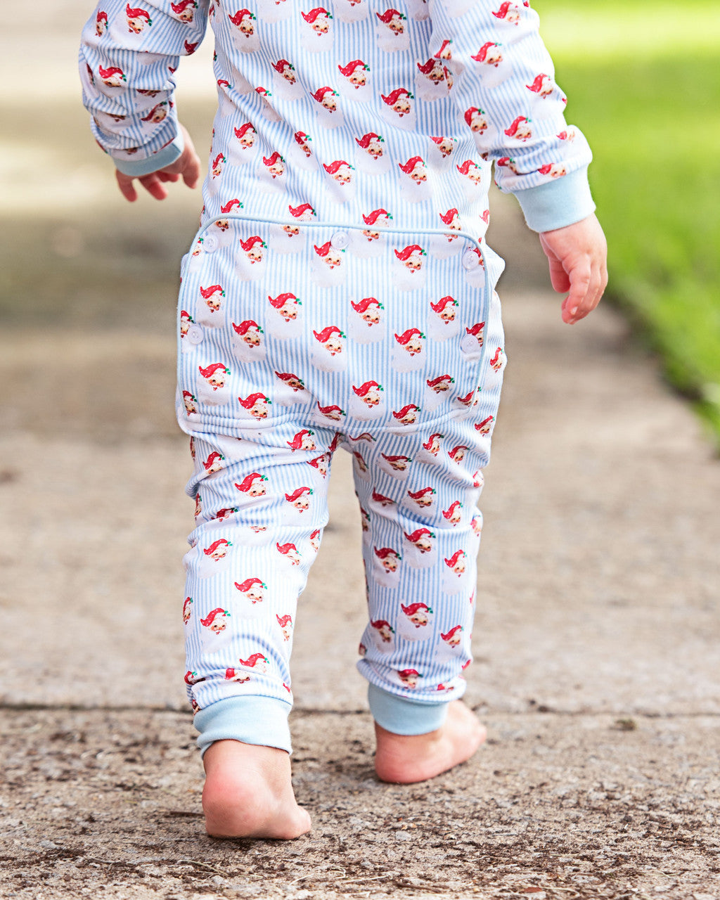 Blue And Red Gingham Knit Santa Zipper Pajamas