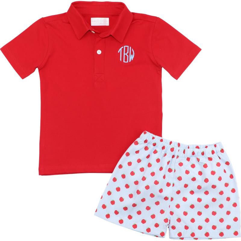 Apple Print Polo Short Set