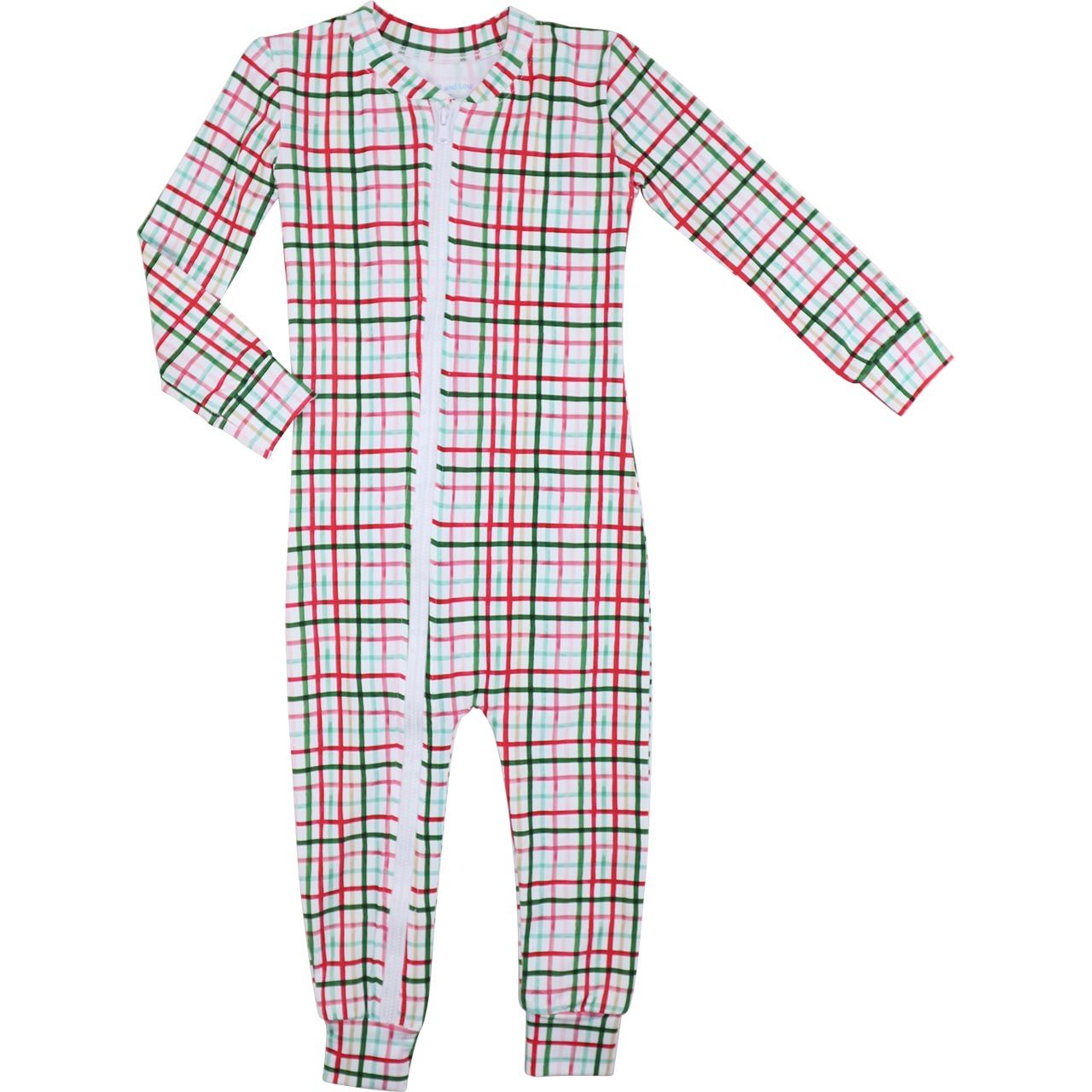 Red And Green Plaid Windowpane Knit Zipper Pajamas