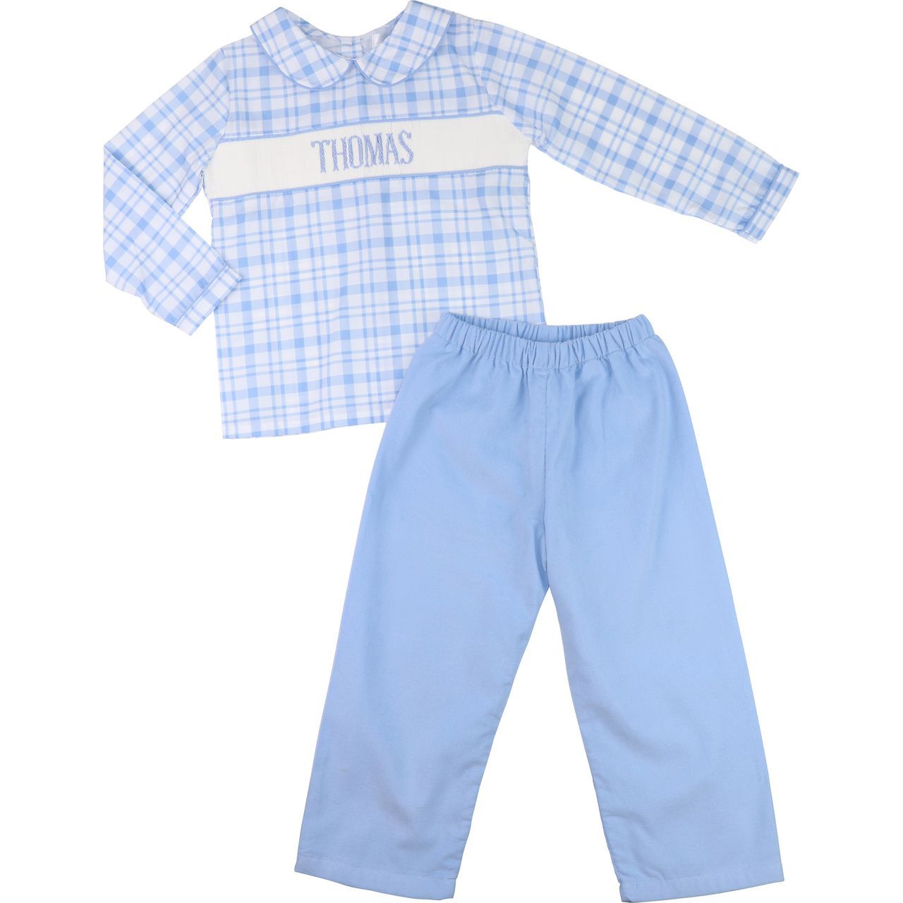 Blue Plaid Custom Smocked Pant Set